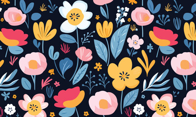seamless floral pattern isolated flower blue background vector 
