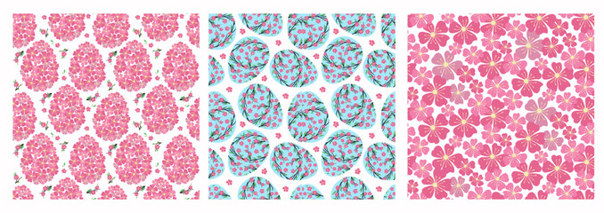 Cherry flower Easter egg seamless pattern for textile , scrapbook paper. Vector spring background