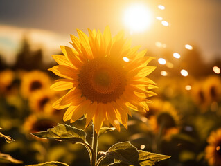 Sunflower photo close-up in a field 
Generative AI