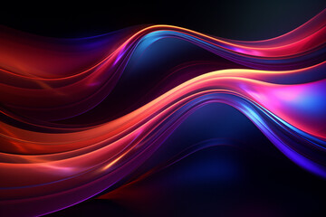 Dark abstract neon wave background created with Generative AI