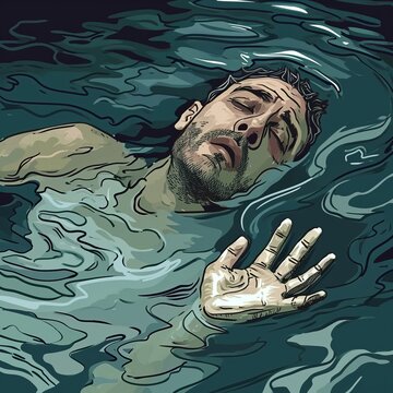 Man Floating in Water With Hand to Face