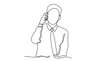 Continuous line drawing of businessman thinking Confusion and mess feeling. A stressed man working in an office with a problem.vector illustration.

