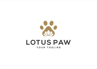 Obraz premium Paw Pet and Lotus flower logo design vector illustration