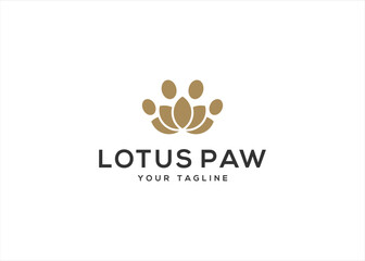 Paw Pet and Lotus flower logo design vector illustration