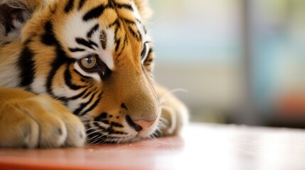 Sad tiger in a veterinary clinic.