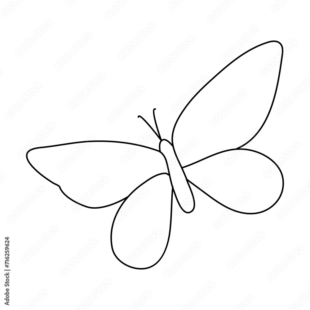 Poster butterfly continuous one line drawing element isolated on white background and single line art outli