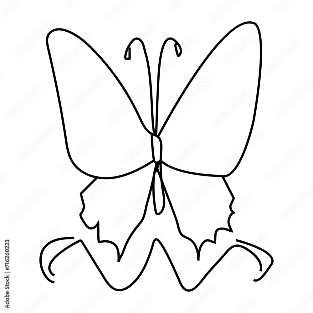 Poster butterfly continuous one line drawing element isolated on white background and single line art outli