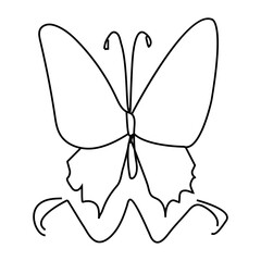 Butterfly continuous one line drawing element isolated on white background and single line art outline vector illustration



