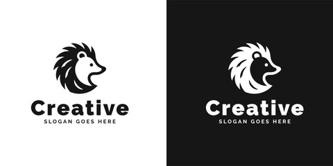 Black and White Dual Concept Hedgehog Logo Design on Contrasting Backgrounds

