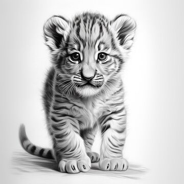 Pencil sketch nice baby cat animal drawing image Generative AI