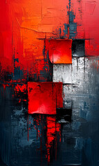 Abstract red, black and blue background with grunge brush strokes.