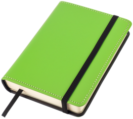 Bright Green Notebook with Black Elastic Closure on Transparent Background