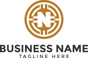 Naklejka na ściany i meble Letter N blockchain and crypto logo, blockchain logo, crypto logo, digital currency logo icon and symbol for cryptocurrency website and business, techfinance logo