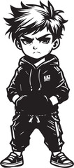 Attitude Boy Standing Alone Vector Silhouette