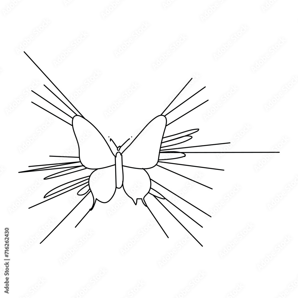 Poster butterfly continuous one line drawing element isolated on white background and single line art outli