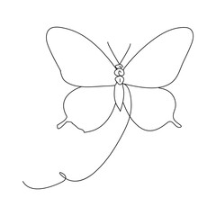 Butterfly continuous one line drawing element isolated on white background and single line art outline vector illustration



