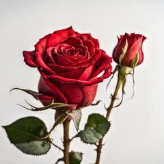 Fototapeta premium A Red Rose with leaf on a white background