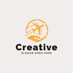 Creative Travel Logo Featuring an Airplane and Abstract Globe Design on a Neutral Background