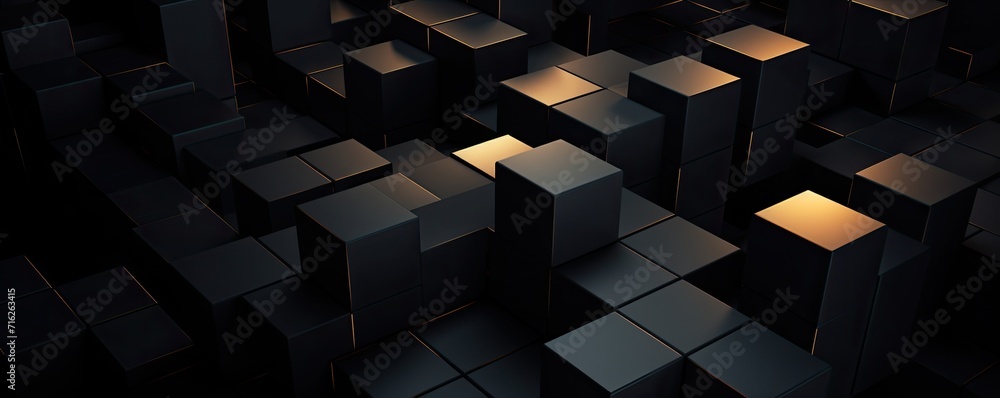 Poster black geometric elements with shimmering lines creating an abstract and dynamic visual..