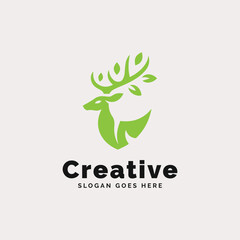 Elegant Deer Head Logo With Leaf Antlers Representing Creativity and Nature
