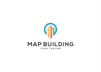 Map Pin and Building logo design vector illustration template	