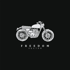 Vintage retro hand drawn custom motorbike vector art illustration