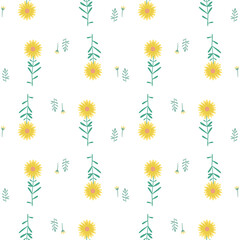 Floral Seamless Pattern of Sparse Yellow Flowers on White. Wallpaper Design for Textiles, Fabrics, Decorations, Papers Prints, Fashion Backgrounds, Wrappings Packaging.