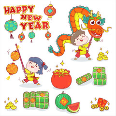 Set Vietnam New Years Vector.