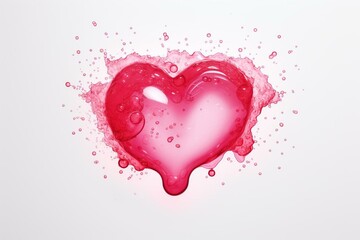 A heart-shaped object with bubbles and water on a white background, surrounded by pink and red. The bottom is red. Generative AI