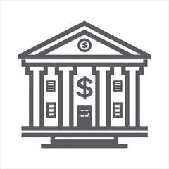 simple vector icon of a bank building with dollar