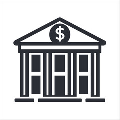 simple vector icon of a bank building with dollar