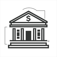 simple vector icon of a bank building with dollar