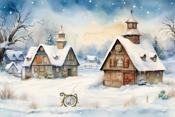 Festive calendar featuring a snowy village. Generative AI