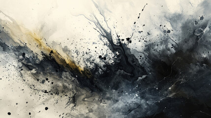Dynamic abstract watercolor background with black and gray color splashes