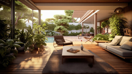 3D render home & garden concept, Home and Garden Embracing the Timeless Elegance and creating a Harmonious Fusion of Indoor