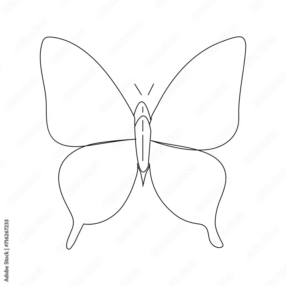 Poster butterfly continuous one line drawing element isolated on white background and single line art outli