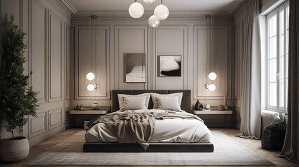 3D rendering Bedroom Concept: A Stylish and Inviting Space for Modern Living and Relaxation, with Contemporary Design Elements, modern Ambiance, and Superior Comfortable interior design