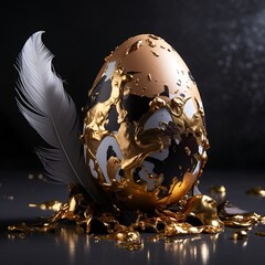 easter egg decorated with gold and black paint