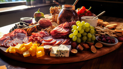 Savoring Artistry: Indulging in a Delectable Charcuterie and Cheese Platter, food concept.