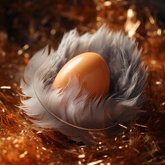 chicken egg wrapped  with feathers