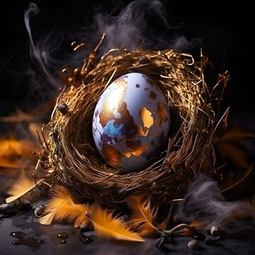 quail egg with gold spot wrapped in golden straw