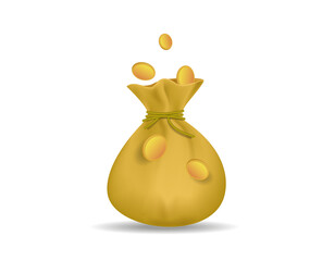 The concept of saving money. Banking, earnings, profits and money savings.
 A money bag with dollar coins. 3d vector illustration
