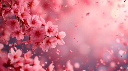Spring Elegance: Cherry Blossoms in Full Bloom with Petals Dancing in the Air. AI Generative.