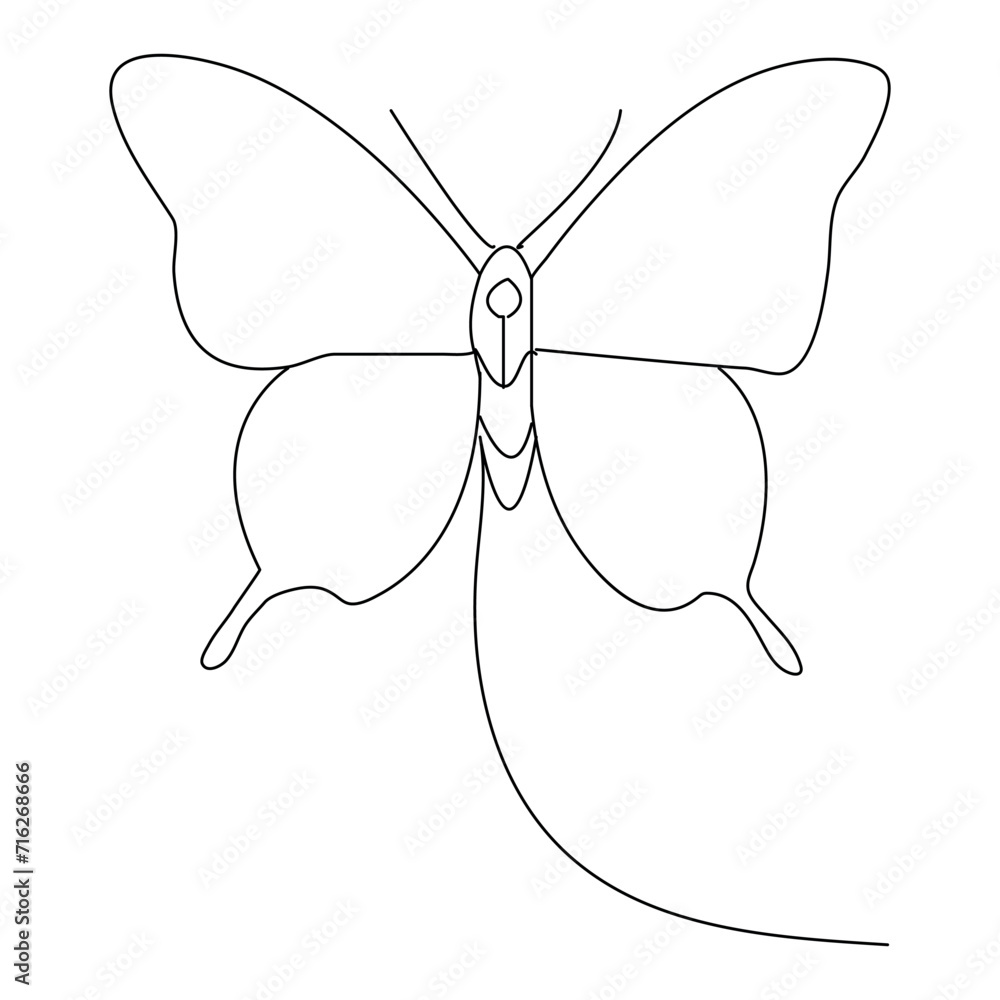 Poster butterfly continuous one line drawing element isolated on white background and single line art outli