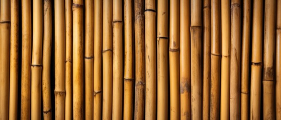 Bamboo wooden tubes fence texture background, resembling a rustic wood wall, Ai Generated.