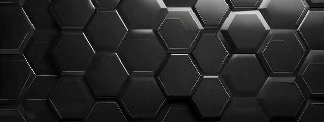Captivating texture background featuring a contemporary black anthracite tile mirror composed of hexagon tiles, ideal for banners and panoramas, Ai Generated. - obrazy, fototapety, plakaty