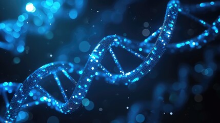 A captivating depiction of the blue helix structure of human DNA, symbolizing advancements in medical science and genetic biotechnology, Ai Generated.