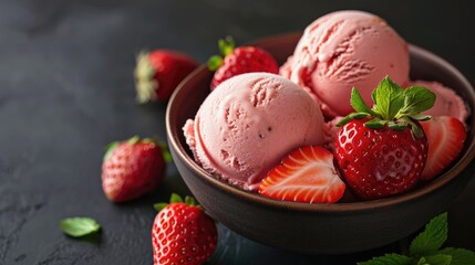 Savor homemade strawberry ice cream with a burst of fresh strawberries, Ai Generated.