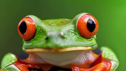 Closeup of a redeyed tree frog with cloudy eyes. The fungal has spread to the frogs eyes leading to blindness and making it unable to hunt or defend itself