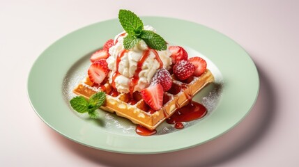 Indulge in the perfection of Viennese waffles complemented by creamy ice cream, a dessert masterpiece, Ai Generated.